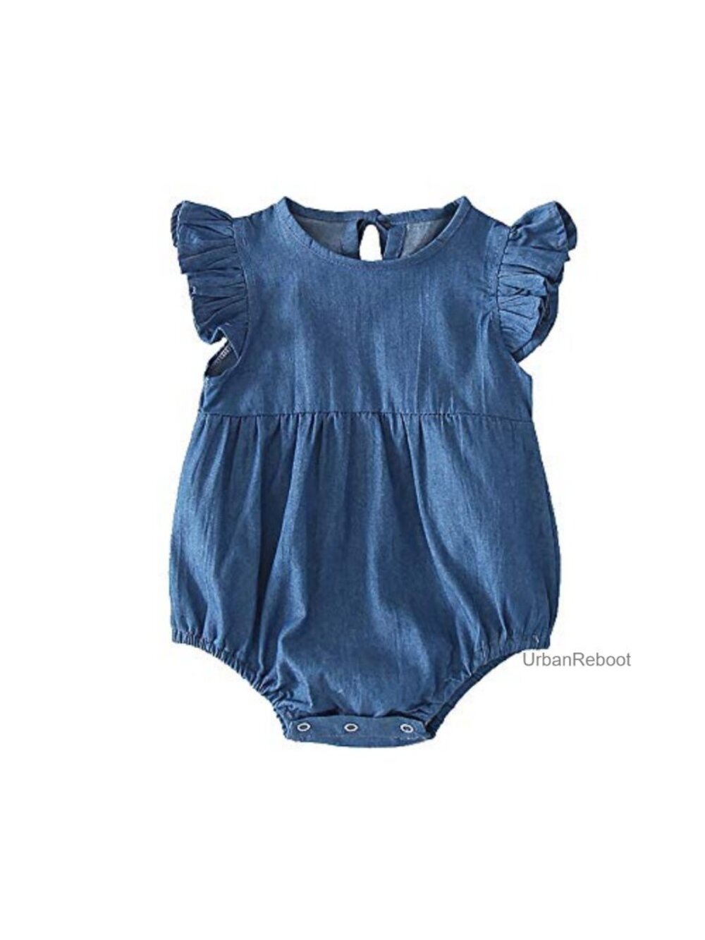 Baby Girl Loose Fit Chambray Ruffle Sleeve Romper
